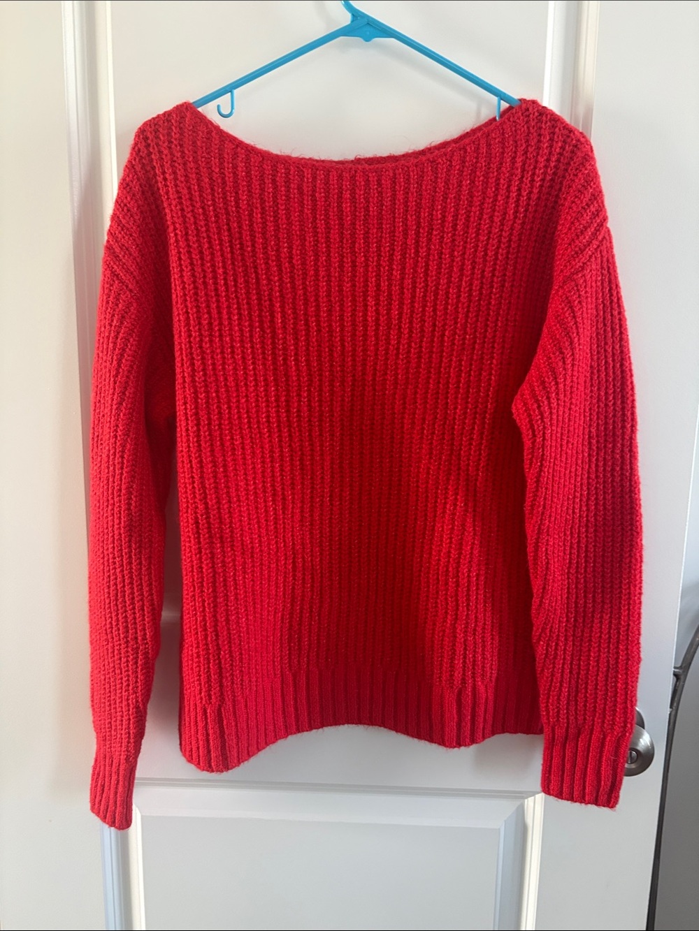 Old Navy Bright Red Ribbed Boatneck Sweater